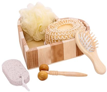 Hoement Herz Holzeimer Massage Badeset für Zuhause und Hotel Sanfte Reinigung Entfernt Keratin und Überschüssiges Fett