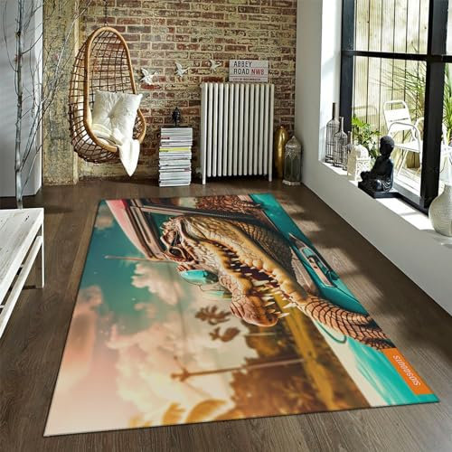 HOBBOY Neuheit Tiere Bereich Teppiche für Wohnzimmer Schlafzimmer Cool Krokodil Muster Boden Teppich Rutschfester Teppich Haustür Matte Throw Teppiche 140 x 200 cm