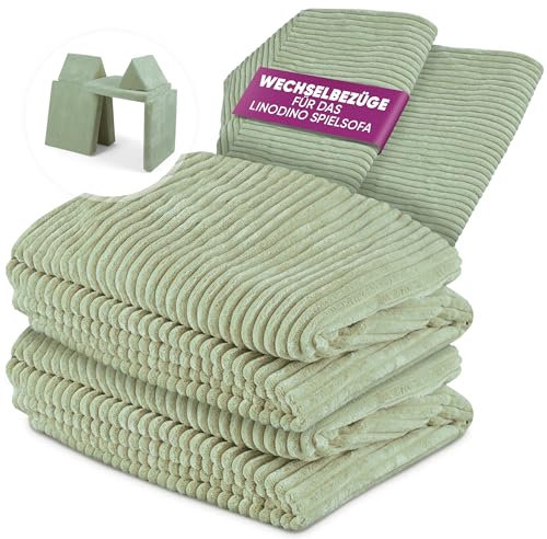 Linodino® Cord Wechselbezüge für Spielsofas | Kindersofa Cover Set 4-Teilig | Ersatz Bezug Set für Kinder Sofas | Sofabezug [10 Farben] (Avocado Grün)