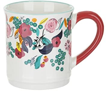 KASANOVA Tazza mug fiori 310 ml in porcellana bianca e rossa multicolore