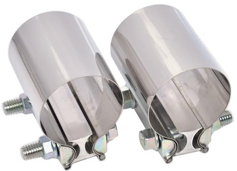 Elifecenter 2.25 inch Exhaust Clamps, 2-1/4 Inch Exhaust Lap Joint Butt Clamps, T304 Stainless Steel Band Clamp w/High Grade Bolts(2 Pieces)