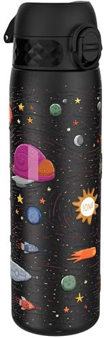 ION8 Gourde Isotherme Inox, 500ml, Anti-Fuite, Facile à Ouvrir, Verrouillage Sécurisé, Lavable au Lave-Vaisselle, Poignée de Transport, Facile à Nettoyer, Acier Inoxydable, Motif Espace