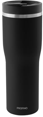 PROFINO Barista Thermo To Go Becher 0,5 L | Schwarz | Auslaufsicher dank Doppellock-System | BPA-frei | Spülmaschinengeeignet | Edelstahl Thermobecher Kaffee to go hält 4h warm & 8h kalt