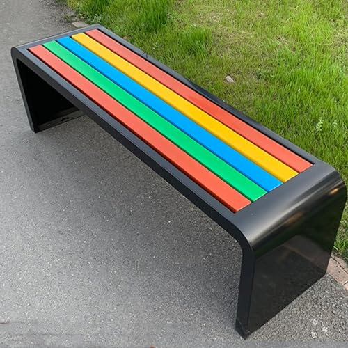 Bank, Terrassen-Gartenbank, Parkbank aus verzinktem Rohr, Kunststoff, Holzdesign, Elegantes Sofa mit abgerundeten Ecken, für Garten, Hinterhof, Rasen, Veranda, Weg (Farbe: Schwarz, Größe: 47