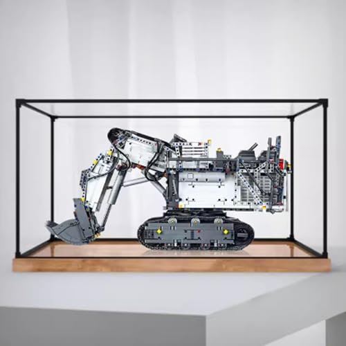 Acryl-Vitrine für Lego 42100 Bagger-Modell, staubdichte, transparente Sammlungsvitrine (nur Displaybox) (Holzmaserung)