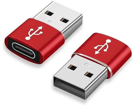 [Pack of 2] USB to USB C Adapter for i-Phone 16 15, PD 20W USB-C Type C Fast Car Charger Adapter Plug for i-Phone 14, 13, 12, 11, Sam-sung S24, S23, S22 S21 S20 and More (Red)