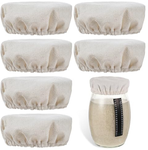 6 Stück Gärkörbchen Leinentuch Sauerteig Starterglas Stoffabdeckungen Bäckerleinen Oval Proofing Tuch Elastische Wiederverwendbare Baumwollstoff Stoffbezug für Teigzubereitung und brot(10cm)