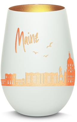 Gravur-Max Windlicht mit 360° Gravur Skyline Mainz Deko Glaslicht als tolles Geschenk mit Einer hochwertigen Lasergravur zu jedem Anlass in der Farbe Weiß/Bronze