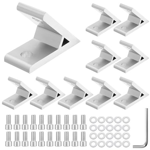 Rebanky 10er Set 45 Grad Winkel Aluminium Profil Winkelverbinder 45 Grad 20x20 mit 20 Sechskantschrauben M5 20 Unterlegscheiben 15x60mm Eckverbinder für 2020 Profile, 3D-Drucker (Silber)