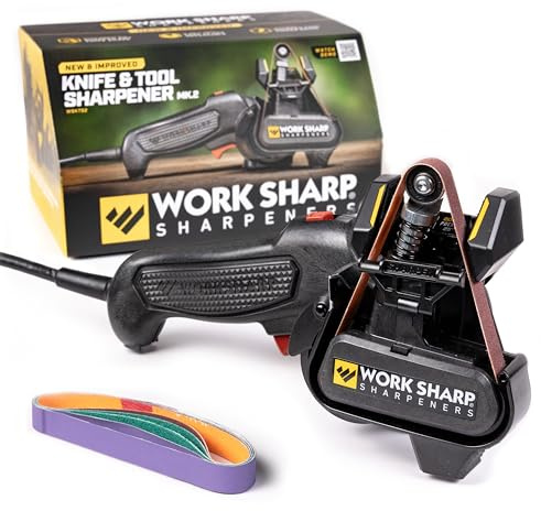 Work Sharp MK2 Electric Knife Sharpener & Replacement Belts – Adjustable 2-Speed Knife Sharpening System for Kitchen Knives, Pocket Knives, Scissors, Axes & Garden Tools