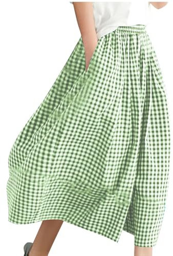 RLEHJN Wide Leg Cropped Trousers for Women UK Sale, Ladies Cotton Linen Trousers Elasticated Waist Checked Printed Palazzo Pants Lightweight Baggy Pants Skirt Casual Bottoms for Spring Summer