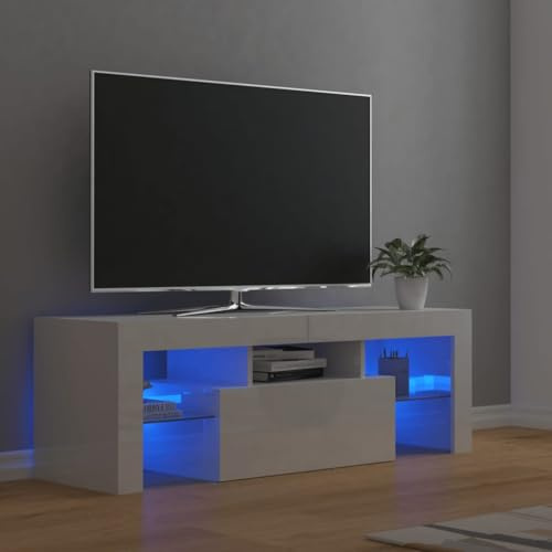 BOWEKAM Möbel, Unterhaltungszentren & TV-Ständer, TV-Schrank mit LED-Lichtern, Hochglanz-Weiß, 120 x 35 x 40 cm