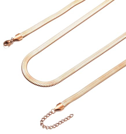 AFSTALR Snake Chain Necklace Women's Stainless Steel Chain Gold Silver Rose Gold 3 mm / 5 mm Wide Flat Herringbone Chain Choker Necklace Waterproof Jewellery for Girls Women 36 cm / 41 cm / 46 cm