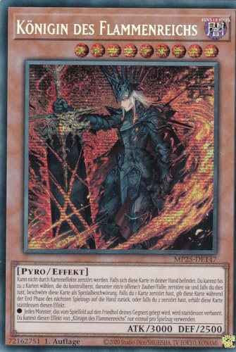 Yu-Gi-Oh! - MP25-DE147 – Königin des Flammenreichs – Secret Rare – 1. Auflage – Deutsch – 2025 Mega-Pack Tin - mit LMS Trading Fieldcenter-Karte