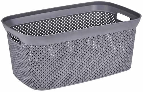 Wäschekorb Plastik Kunststoff Korb Grau Weiß Rattan Optik 35 L (Dunkel Grau)