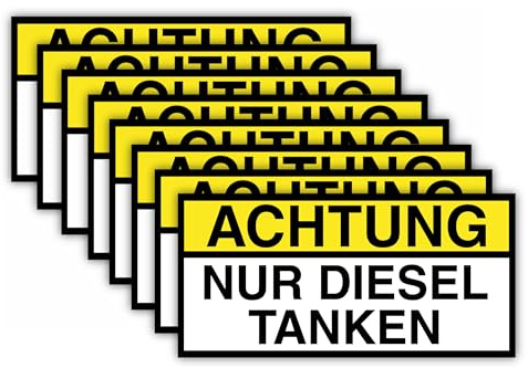 8 Aufkleber ACHTUNG NUR DIESEL TANKEN für Auto Tankaufkleber Hinweiszeichen Sticker mit UV Schutz für Außen-und Innenbereich Warnhinweis für PKW, LKW, Mietwagen
