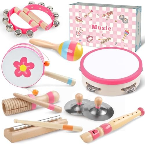 Gioco Musicale per Bambini di 1 Anno, Set Strumenti in Legno 8 in 1