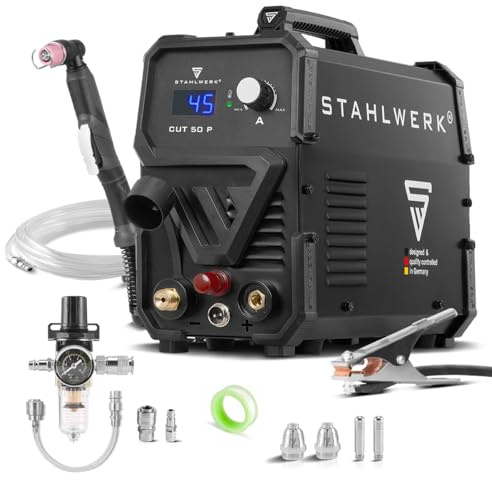 STAHLWERK Découpeur plasma CUT 50 P – Poste de découpe plasma de 15 à 45 A, capacité de coupe jusqu'à 15 mm, Plasma Cutter avec amorçage pilote HF, Smart Cooling, avec de nombreux accessoires