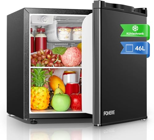 FOHERE Frigorifero Piccolo 46Litri, Mini Frigo Tavolo Monoporta, Termostato Regolabile, Silenzioso, Porta Reversibile, Adatto a casa, Appartamenti, ufficio e hotel, Nero