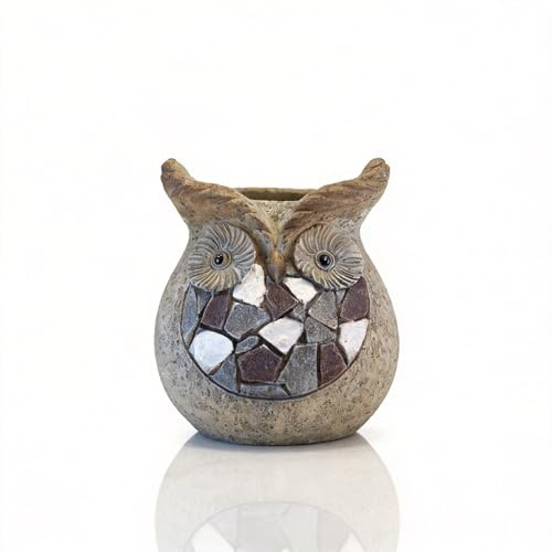 Kunkeinson Harz Gartendeko Eule Deko Blumentopf,15cmX15cmX17cm, Gartendeko für draußen wetterfest,Blumentopf innen, Geschenk, Wichtel für Garten,Rasen,Balkon,Regal,Schreibtisch,Flur,Wohnzimmer