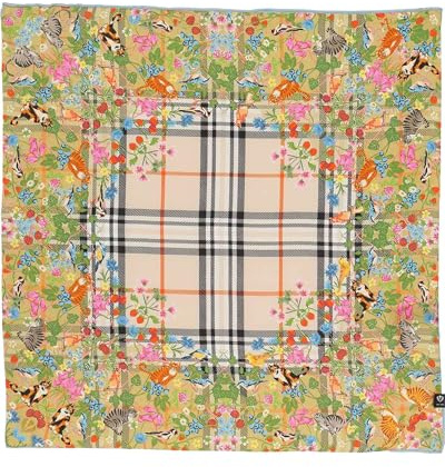 FRAAS Damen Seidentuch mit Plaid Karo und Tierprint Katzen Vögel | 51 x 51 cm | 100% Seide Organic Green