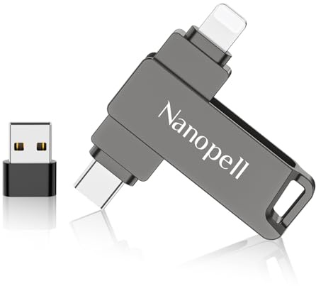 【Ohne App】 Nanopell USB Stick 256GB, USB Stick lphone Speicherstick für i0S/Android/PC. Mit Separatem USB Adapter. Speicherstick für lphone Verwendet um Zusätzliche Telefon-Speicher zu Erweitern.