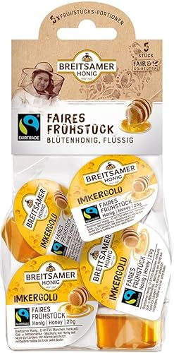Breitsamer Imkergold Fairtrade Blütenhonig flüssig 5 x 20 g Portionsbeutel | natürlicher Honig mild im Geschmack – ideal für Frühstück, Tee & unterwegs