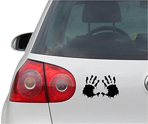 INDIGOS UG Auto Aufkleber Set of 2: Bloody Hand Print Zombie Outbreak Car - Sticker - schwarz - 165mmX127mm - Autoaufkleber - Tuning - Sticker - Heckscheibe - Fahrrad - Motorrad - UV beständig