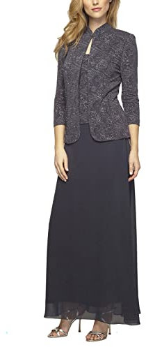 Alex Evenings langes Damenkleid mit Mandarinenausschnitt (regulär zierlich Übergröße)
