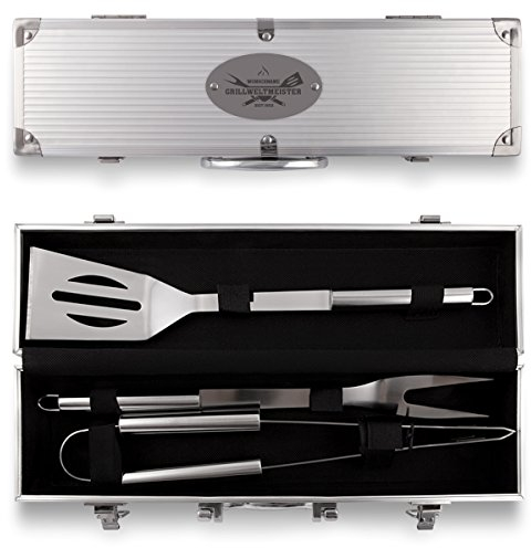 Grillkoffer 3-teilig Grillbesteck Edelstahl Grill Set mit Gravur - Grillweltmeister