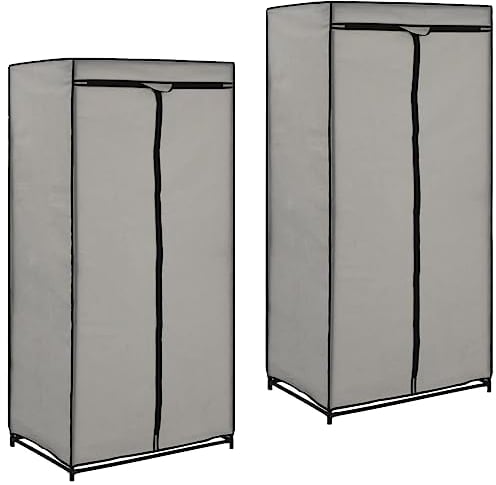 vidaXL 2X Kleiderschrank mit Reißverschlüssen Faltschrank Stoffschrank Campingschrank Garderobe Schrank Regal Garderobenschrank Grau 75x50x160cm