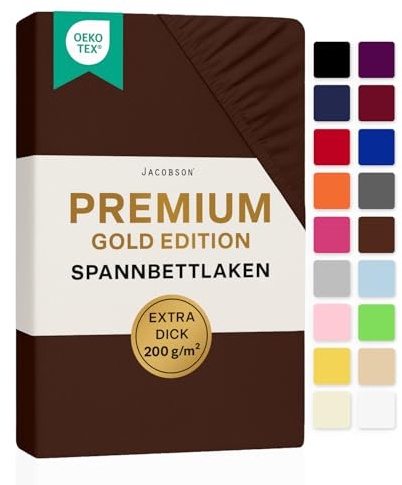 Jacobson Premium Spannbettlaken 200 g/m² Jersey Baumwolle mit Elasthan (120x200-130x200 cm, Schokobraun)