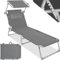 TecTake® Chaise Longue Pliante Bain de Soleil Jardin Exterieur avec Pare Soleil & Appuie-tête Chaise Longue inclinable Transat de Plage Relax Camping Salon de Jardin Exterieur - Gris
