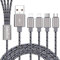 SIQIWO Multi Charging Cable 3A/1.2M, Nylon Braided 4 in 1 USB Fast Charger Cord with 2*iP Micro USB Type C Cable Connector for Phone, Samsung Galaxy, Pixel, Huawei, Moto, LG, Sony, Xiaomi, Kindle