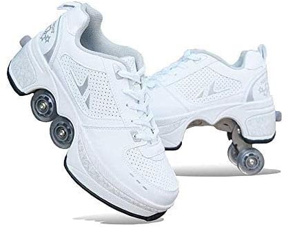 HUOQILIN Unisex-Kinder Skateboard Schuhe Kinderschuhe Mit Rollen Skate Shoes Rollen Schuhe Sportschuhe Laufschuhe Sneakers Mit Rollen Kinder Jungen Mädchen (White, 40)