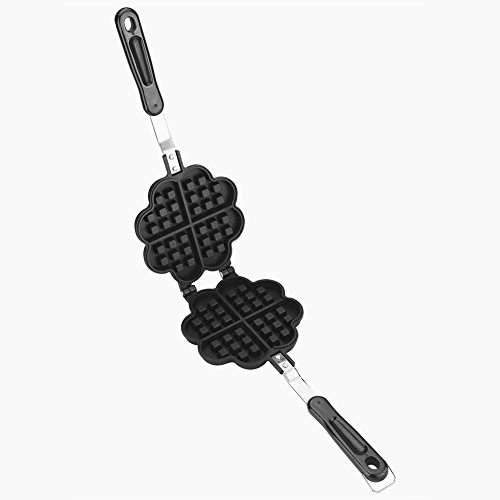 HERCHR Waffle Maker Pan, Heart Shape Cast Iron Waffle Maker Pancake Nonstick Double Side Stovetop Waffle Cake Mold Pot with Long Handle for Household Cafe Restaurant, 13.19x5.51in