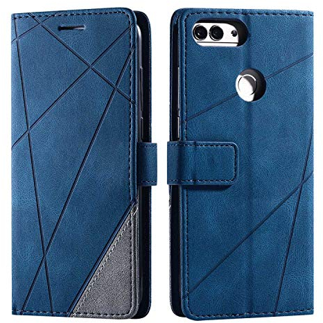SONWO Case for Huawei P Smart 2018 / Huawei Enjoy 7S Case, Premium Leather Flip Wallet Case Magnetic Closure Card Slots Kickstand Phone Case for Huawei P Smart 2018 / Huawei Enjoy 7S, Blue