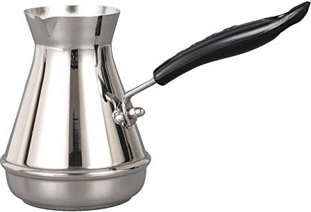 Grosor Cobre Turco Griego Arábigo Grabado Cafetera Olla Cafetera eléctrica Cezve Ibrik Briki con mango de madera y cuchara de madera apto para café, capuchino (650ML)