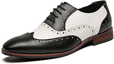 Herren Oxford Schuhe Elegante Spitzschuh Brogue Patchwork Atmungsaktive Lederschuhe Niedrige Schnürung Leichte Formelle Schuhe für Bankett