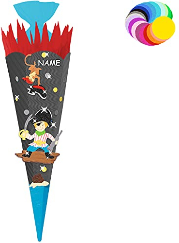 alles-meine.de GmbH Bastelset - Schultüte Farbe & Größe wählbar 70/85 / 100 cm - Pirat - inkl. Name - Farbe frei wählbar - Bastelschultüte - Zuckertüte zum selber Basteln B..