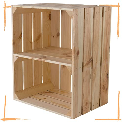 Obstkisten-Online Vintage Holzkisten im Obstkisten Apfelkisten Style Deko mit Weinkisten Geflammt/Weiß/Natur/Schwarz/Grau 50x40x30cm Schublade Regal Boden Schuhregal Zwischenboden (Natur hochkant)