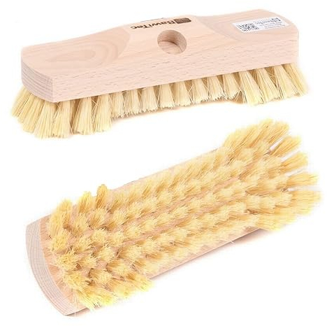 BawiTec Qualitäts Schrubber mit Bart Rand und Gewinde Schrubberbürste 22cm 1 Stück MyprenFibre Borsten gelb Scheuerbürste ohne Stiel Schrubberbesen aus Holz Bodenschrubber für Haushalt,Küche,Bad ..