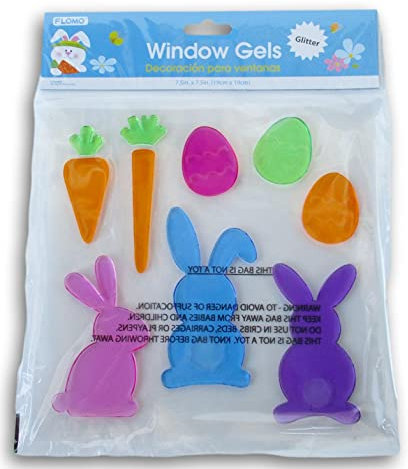 Fensterbilder aus Gel mit Frühlingsmotiven, Osterhasen und Eiern, 10 Stück