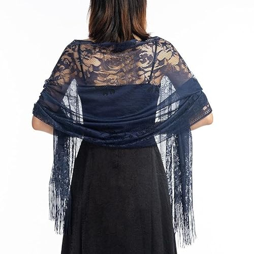 chuangminghangqi Damen Spitze Schal Sommer Stola Rechteck für Abendkleid Party Hochzeit Braut Brautjungfer Abschlussball stahlen Schärpe Schalverpackung Scha(Dunkelblau,Einheitsgröße)