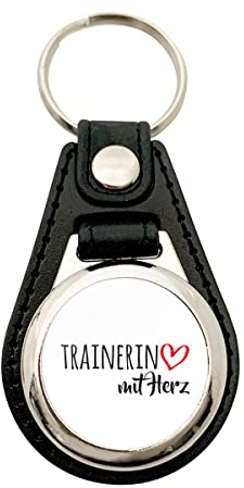 Huuraa Anhänger Trainerin mit Herz Geschenk Metall mit Kunstleder Einkaufswagenlöser Trainerin Präsent
