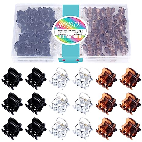 Hoyols Lot de 48 mini pinces à cheveux,petites pinces à cheveux pour femmes et filles, assortiment noir blanc marron pour cheveux fins, bouclés, moyennement épais, en plastique sans épingle (couleur)