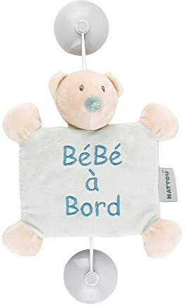 Nattou Bébé à Bord-Schild mit Saugnapf Bär Jules, Aus Polyester, Ca. 31 cm, Romeo, Jules und Sally, Hellblau