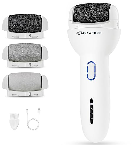 MYCARBON Hornhautentferner Elektrisch, 2400 r/min, 2000 mAh, 3 Geschwindigkeiten, mit LED-Stromanzeige, 5 Stunden lange Laufzeit, wiederaufladbar Hornhauthobel Hornhautraspel Fußpflege für Füsse
