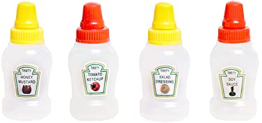 Youery 4 Stück Mini Quetschflasche, 25ml Saucenflasche, Plastik Quetschflasche, Wiederverwendbar Sauce Squeeze Flasche, Tragbare Saucenflasche für Ketchup, Honigsauce, Salatdressing, Sojasauce.