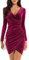 CheChury Robe Femme Hiver Courte Velours Robe Moulante à Manches Longues Col en V Robe De Soiree Femme Vintage Chaud Chic Sexy Robe,Rose,XXL